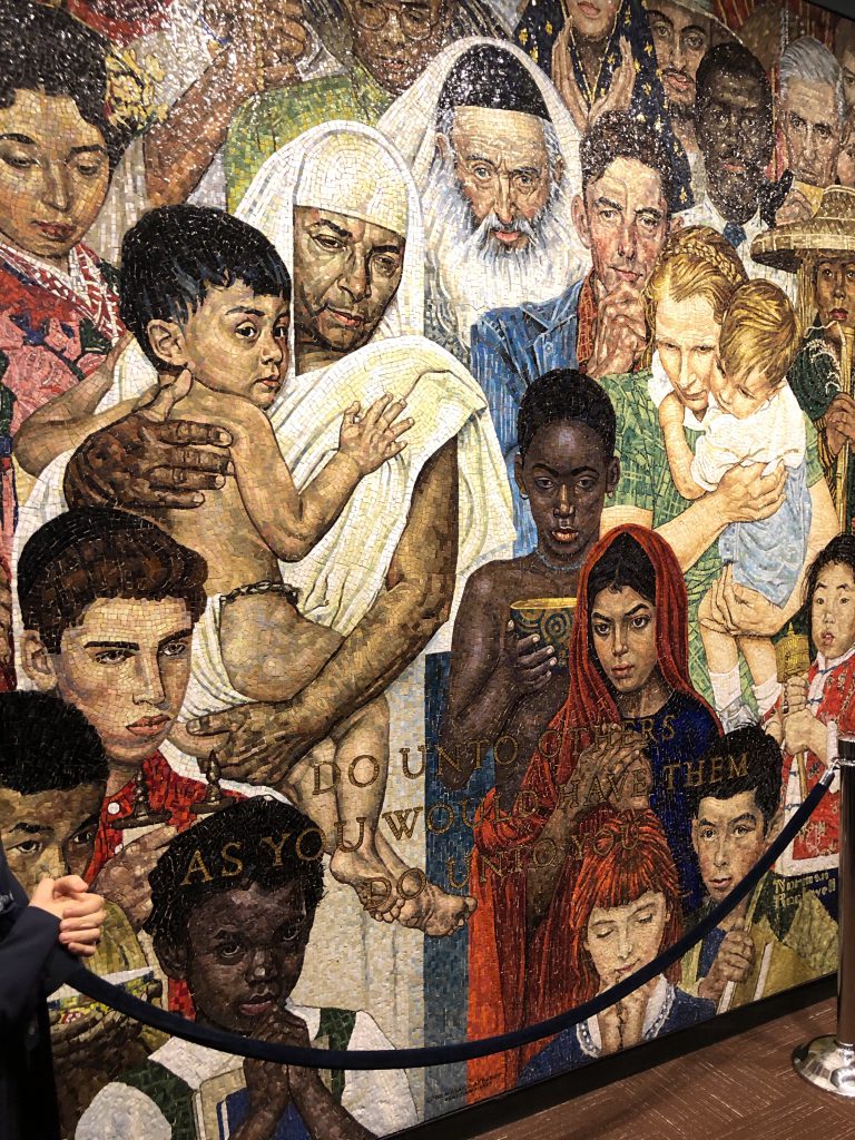 The Norman Rockwell Golden Rule mural at the United Nations in New York.